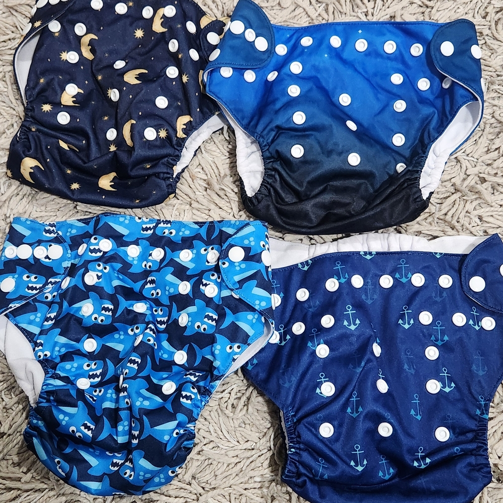Blue and Navy Kids Swim Diaper Set